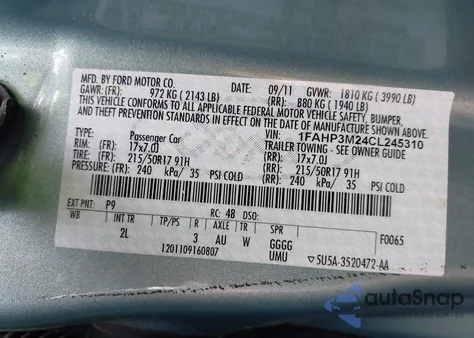 2012 Ford Focus Sel z USA, uszkodzony, nr VIN 1FAHP3M24CL245310